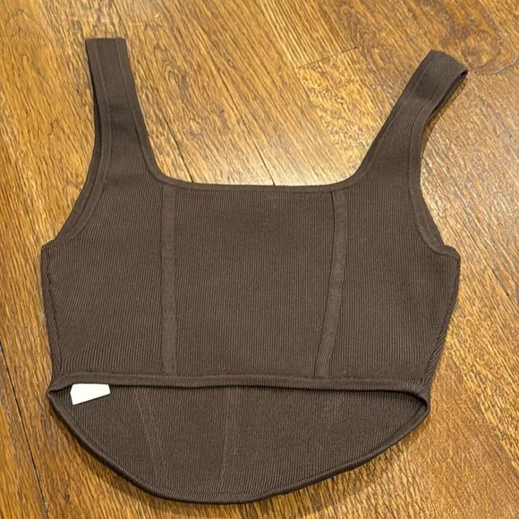 NWT Aritzia Babaton Sculpt Knit Bustier Rich Mocha Brown - Picture 4 of 5